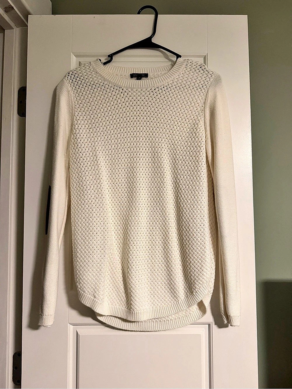Lety & Me Elbow Patch Crewneck Sweater in White